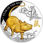 Niue Island YEAR OF THE RAT-MOUSE series LUNAR CALENDAR $8 Silver coin 2020 Gold plated Proof 5 oz